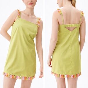 Anthropologie Hartley Mini Dress Women’s Medium Lime Green Tassel Cotton Summer